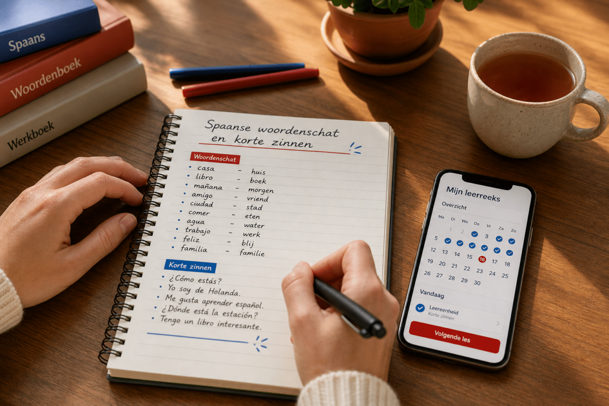 Dagelijkse leerroutine met Spaanse woordjes en oefenkalender